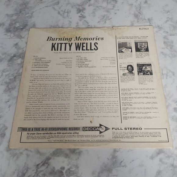 Kitty Wells Burning Memories Vinyl Record - Picture 4 of 12